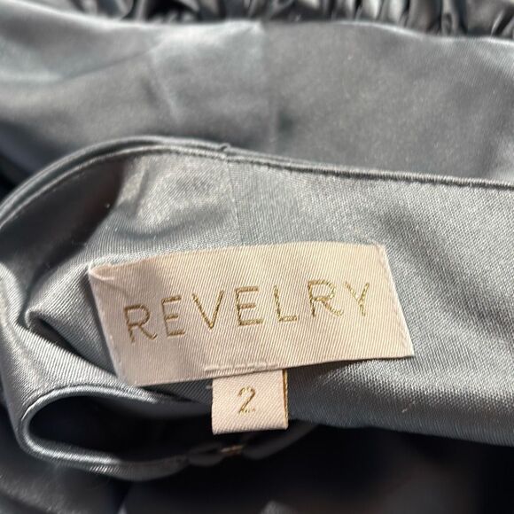 Revelry Jade Satin Charmeuse One -Shoulder Maxi Dress French‎ Blue 2 - Picture 15 of 15